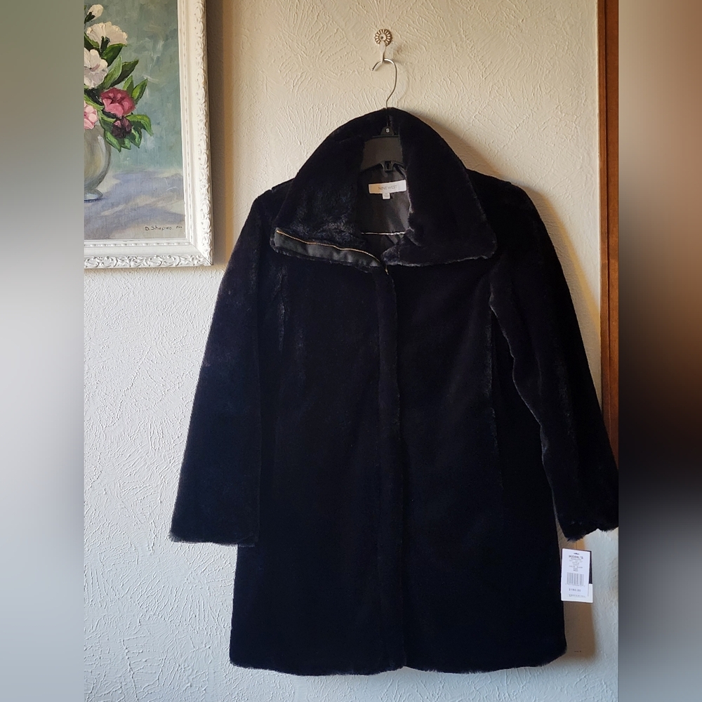 SALE!! -- Nine West - Black Teddy Faux Fur Coat Sz. M - NWT